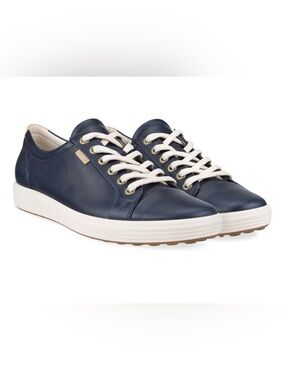 Ecco Women’s Soft 7 Navy Leather Low-Top Sneakers with Cream Laces